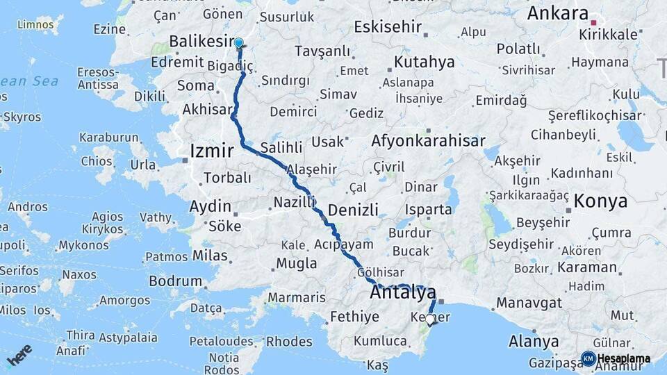 Balıkesir Kemer Antalya Arası Kaç Km - Yol Haritası