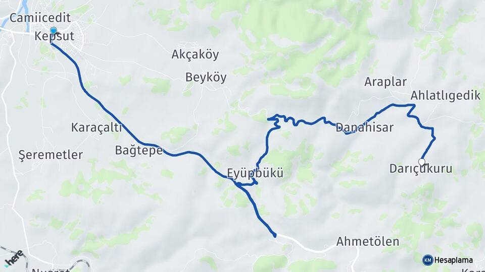 Balıkesir Kepsut Darıçukuru Kepsut Arası Kaç Km - Yol Haritası