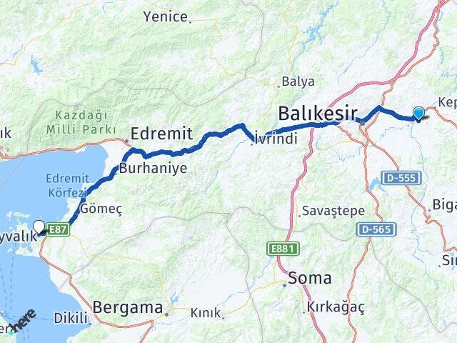 Hotaşlar Ayvalık Feribot Terminali Arası Kaç Km - Yol Tarifi