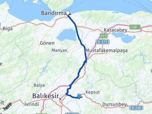 Hotaşlar Bandırma İDO Feribot İskelesi Arası Kaç Km - Yol Tarifi