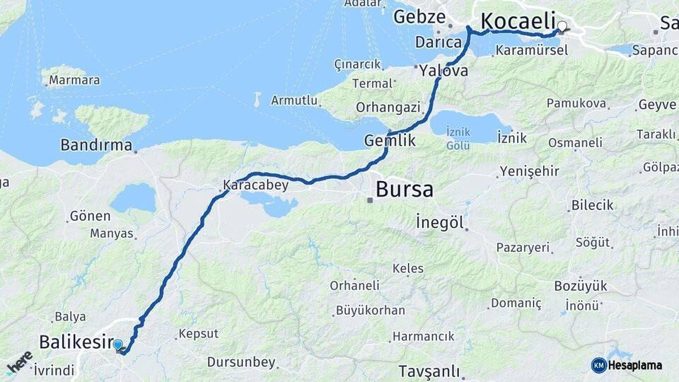 Balıkesir Kocaeli Arası Kaç Km - Yol Haritası