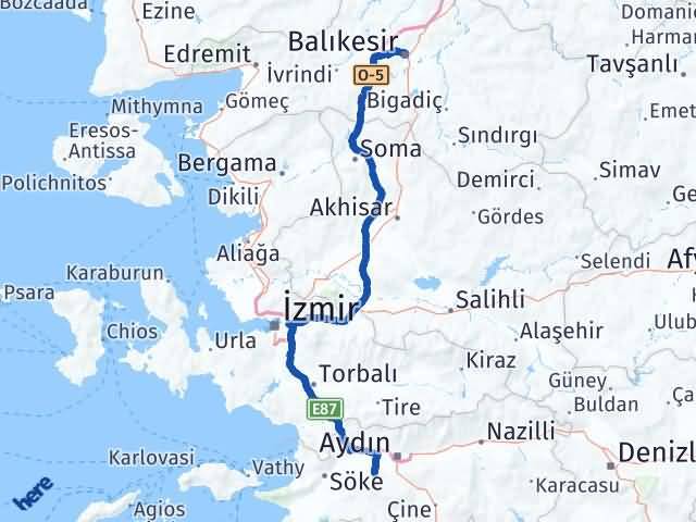 Balıkesir Koçarlı Aydın Arası Kaç Km - Yol Haritası