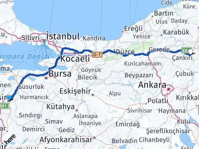 Balıkesir Korgun Çankırı Arası Kaç Km - Yol Haritası