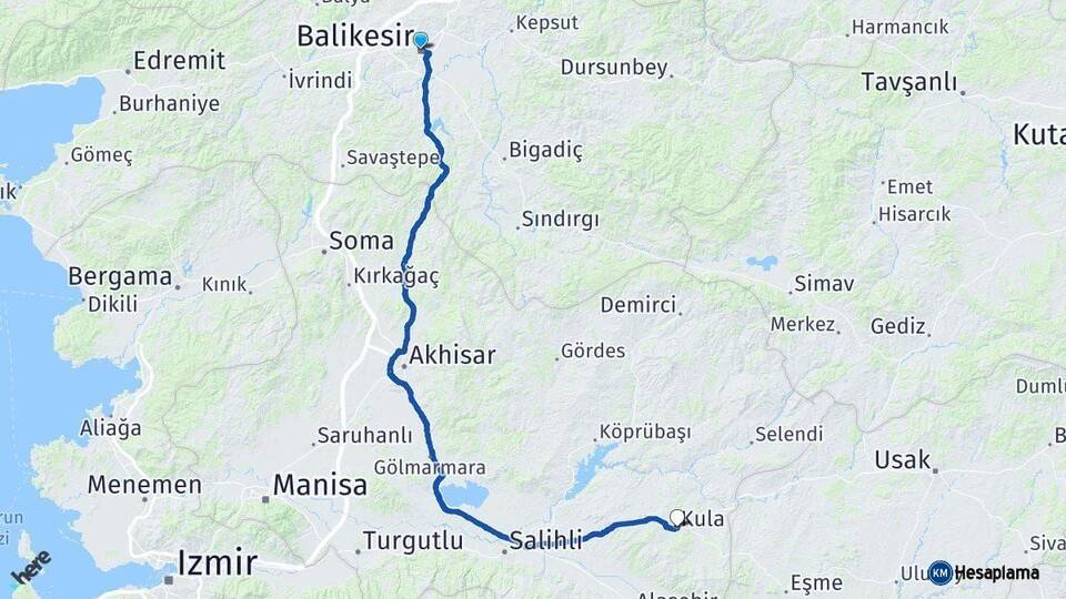 Balıkesir Kula Manisa Arası Kaç Km - Yol Haritası