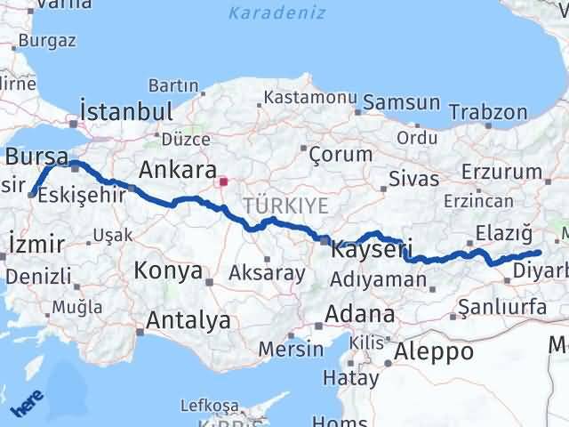 Balıkesir Kulp Diyarbakır Arası Kaç Km - Yol Haritası