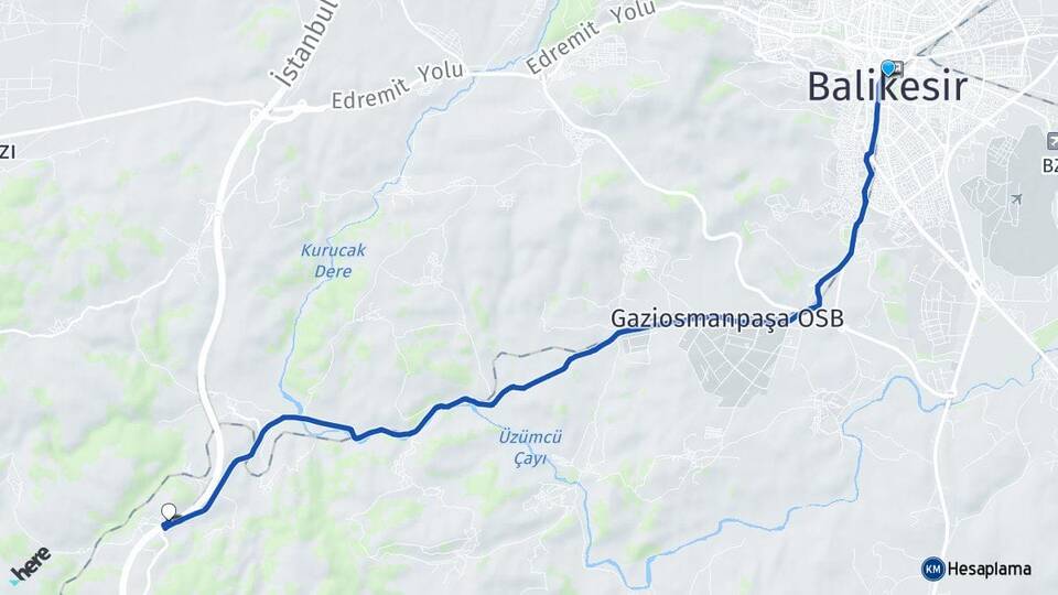 Balıkesir Kuyualan Altıeylül Arası Kaç Km - Yol Haritası