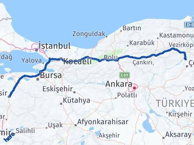 Balıkesir Laçin Çorum Arası Kaç Km - Yol Haritası