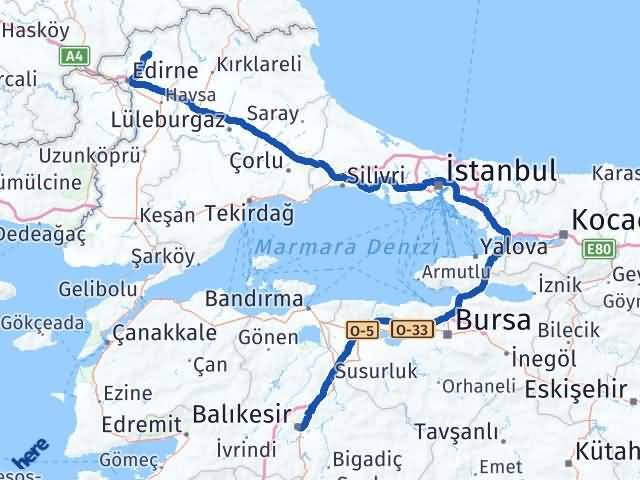 Balıkesir Lalapaşa Edirne Arası Kaç Km - Yol Haritası