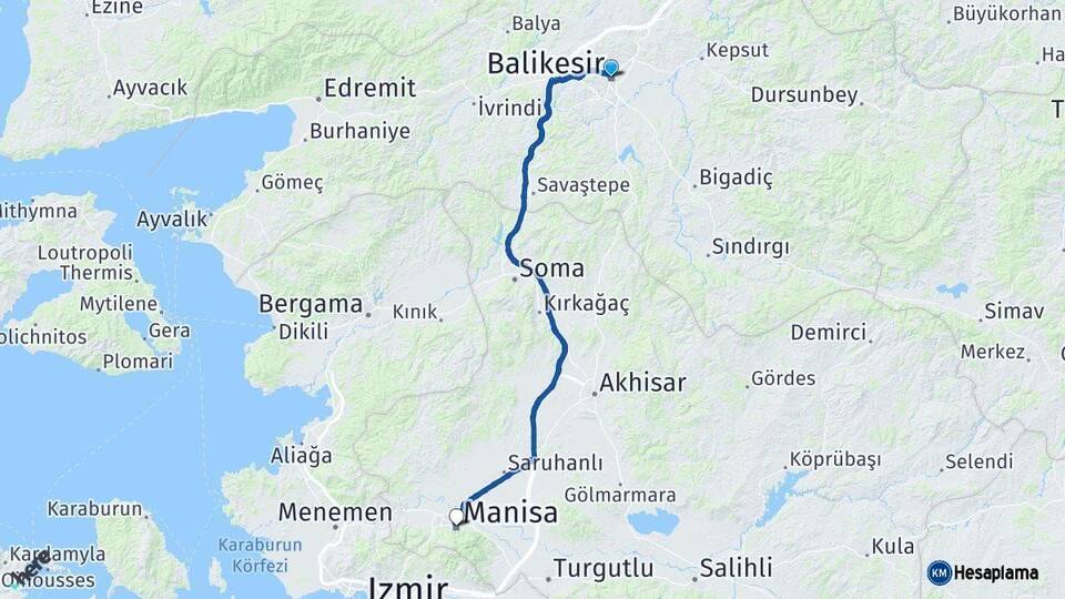 Balıkesir Manisa Arası Kaç Km - Yol Haritası