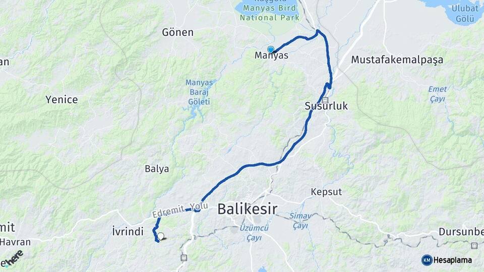 Balıkesir Manyas Altıeylül Arası Kaç Km - Yol Haritası