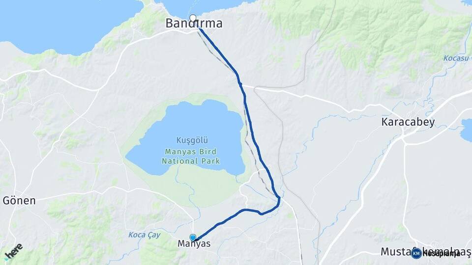 Balıkesir Manyas Bandırma Arası Kaç Km - Yol Haritası