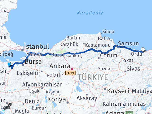 Manyas Giresun Arası Kaç Km - Yol Tarifi