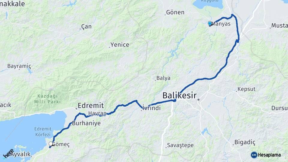 Balıkesir Manyas Gömeç Arası Kaç Km - Yol Haritası
