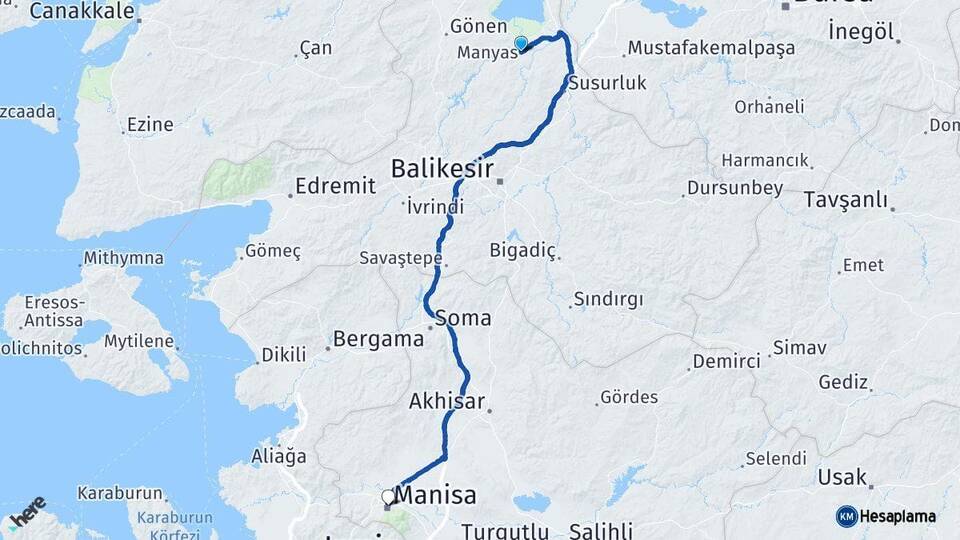 Balıkesir Manyas Manisa Arası Kaç Km - Yol Haritası