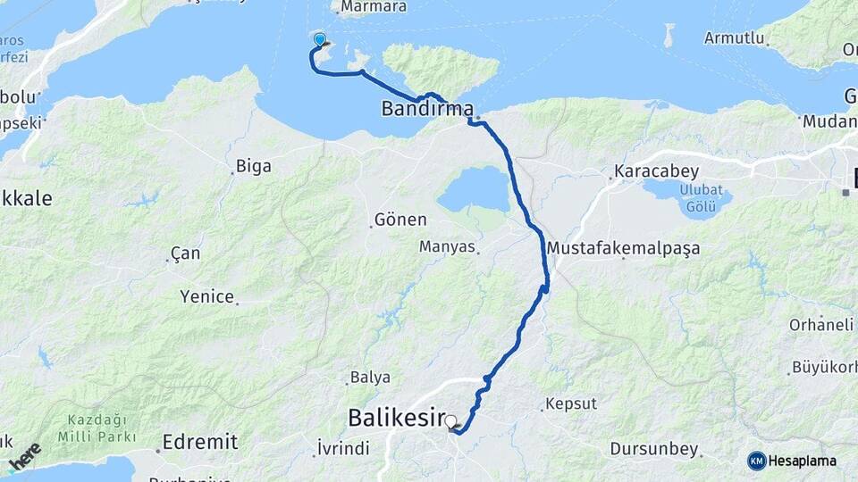 Balıkesir Marmara Avşa Arası Kaç Km - Yol Haritası