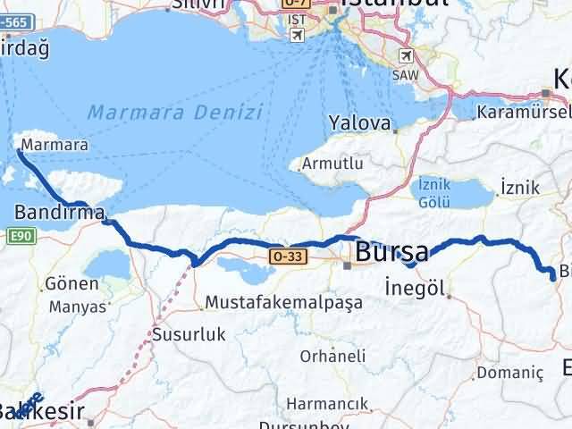 Balıkesir Marmara Bilecik Arası Kaç Km - Yol Haritası