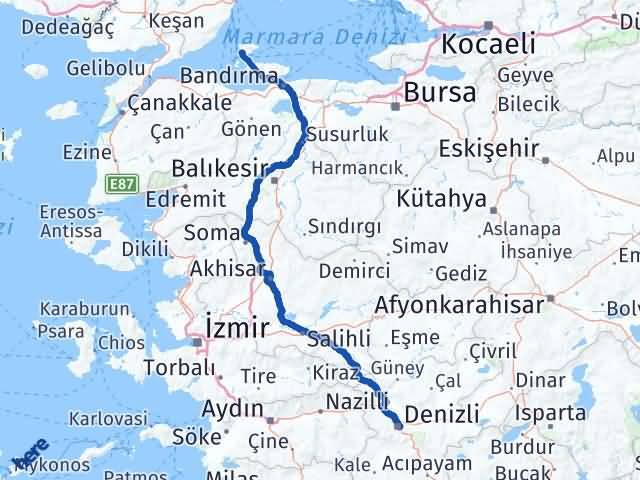 Balıkesir Marmara Denizli Arası Kaç Km - Yol Haritası