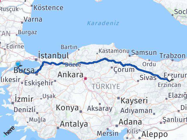 Marmara Erzincan Arası Kaç Km - Yol Tarifi