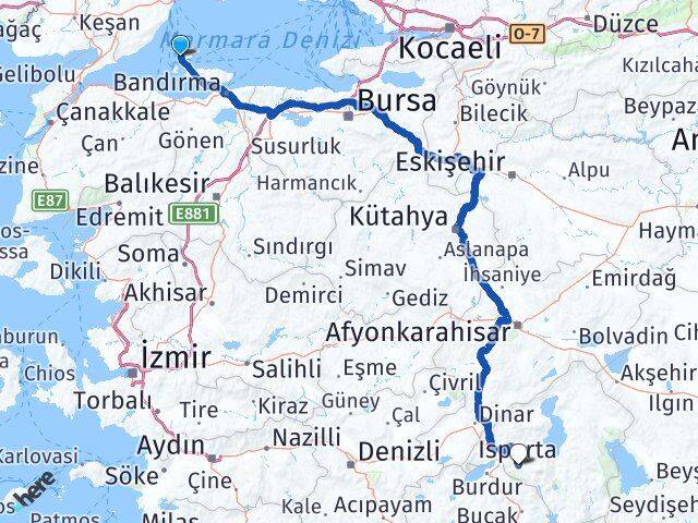 Balıkesir Marmara Isparta Arası Kaç Km - Yol Haritası