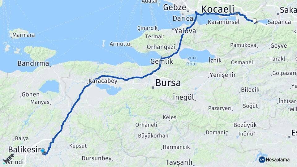 Balıkesir Maşukiye Kartepe Kocaeli Arası Kaç Km - Yol Haritası