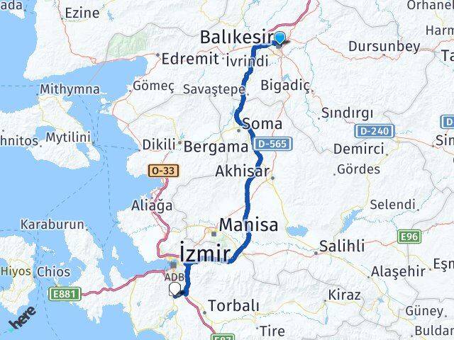 Balıkesir Menderes İzmir Arası Kaç Km - Yol Haritası