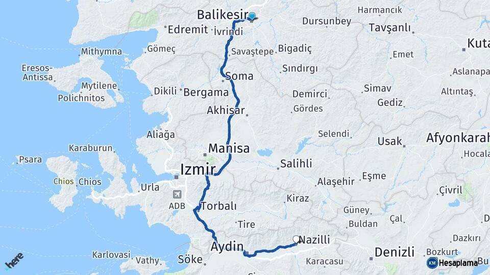 Balıkesir Nazilli Aydın Arası Kaç Km - Yol Haritası