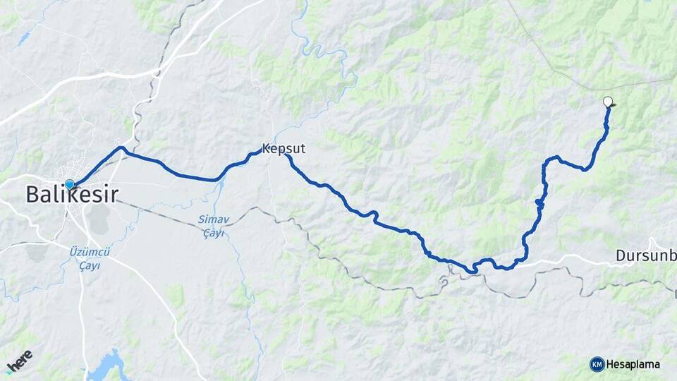 Balıkesir Odaköy Dursunbey Arası Kaç Km - Yol Haritası