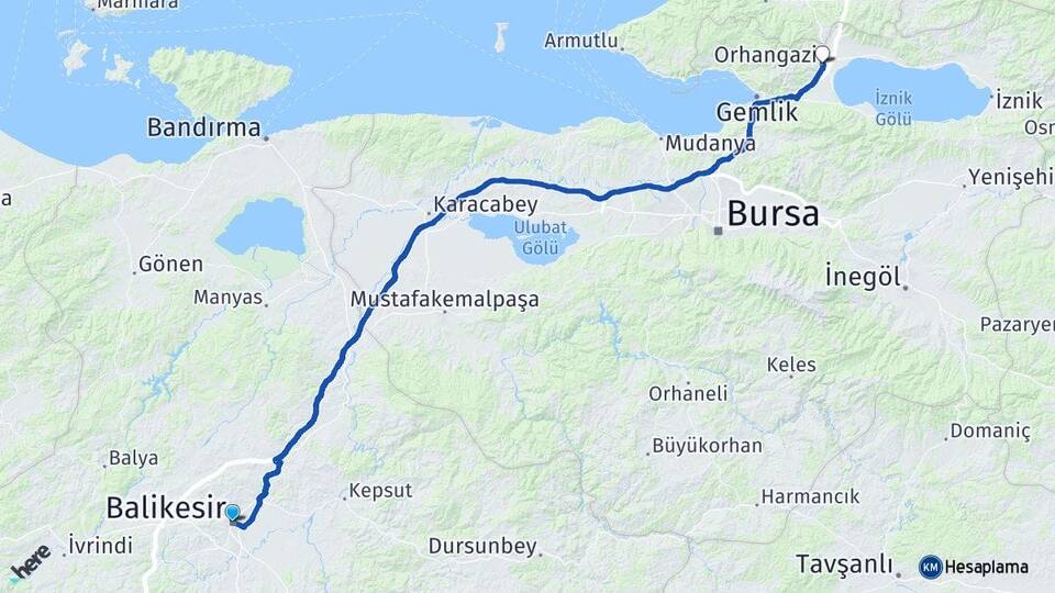 Balıkesir Orhangazi Bursa Arası Kaç Km - Yol Haritası