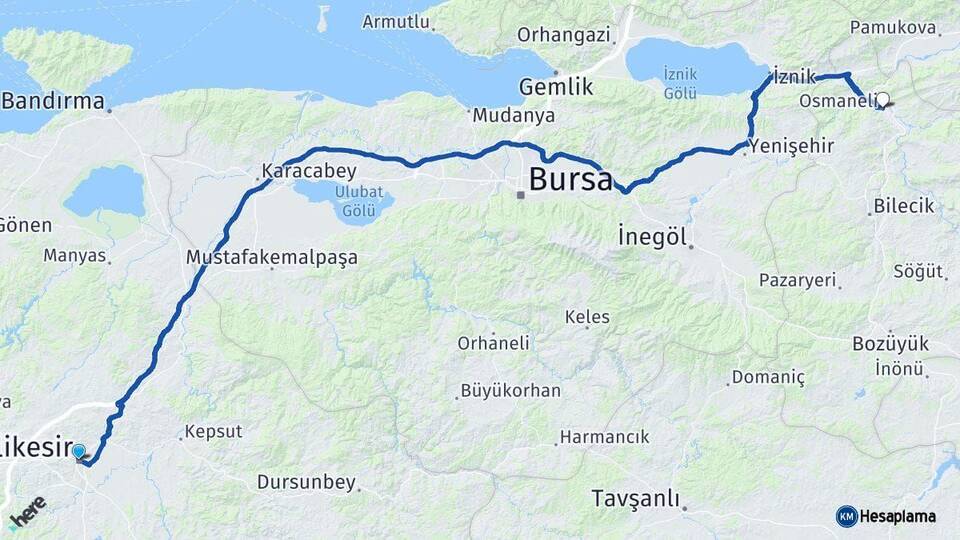 Balıkesir Osmaneli Bilecik Arası Kaç Km - Yol Haritası