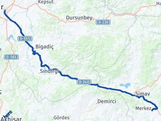 Balıkesir Pazarlar Kütahya Arası Kaç Km - Yol Haritası