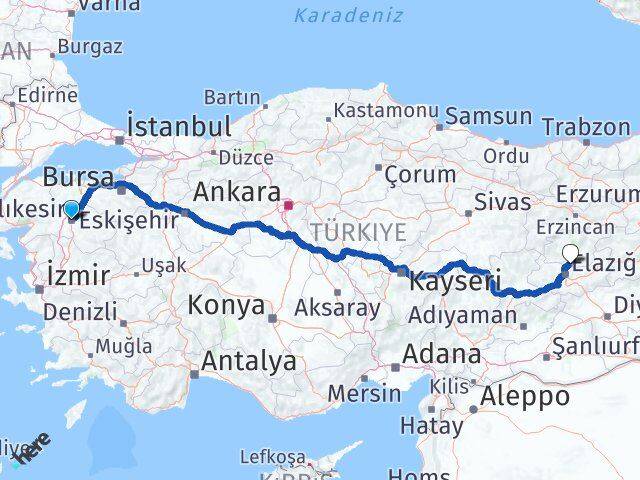 Balıkesir Pertek Tunceli Arası Kaç Km - Yol Haritası