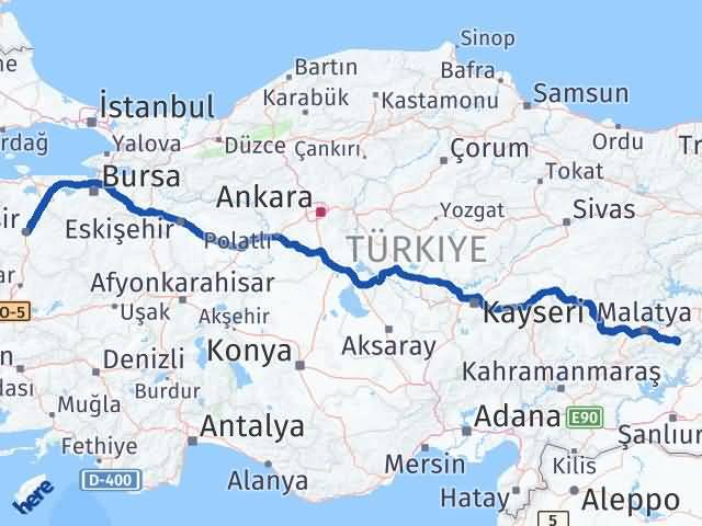Balıkesir Pütürge Malatya Arası Kaç Km - Yol Haritası