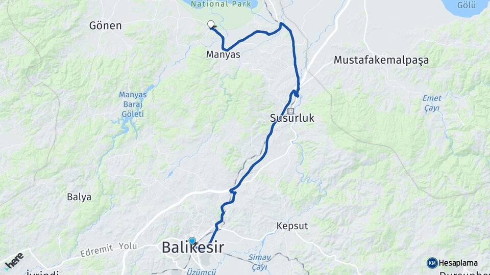 Balıkesir Salur Manyas Arası Kaç Km - Yol Haritası