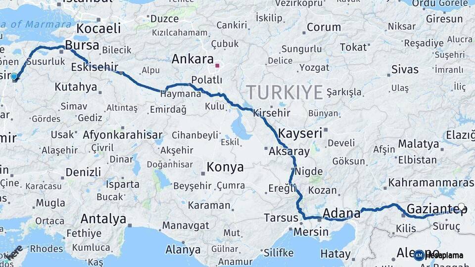 Balıkesir Şanlıurfa Arası Kaç Km - Yol Haritası