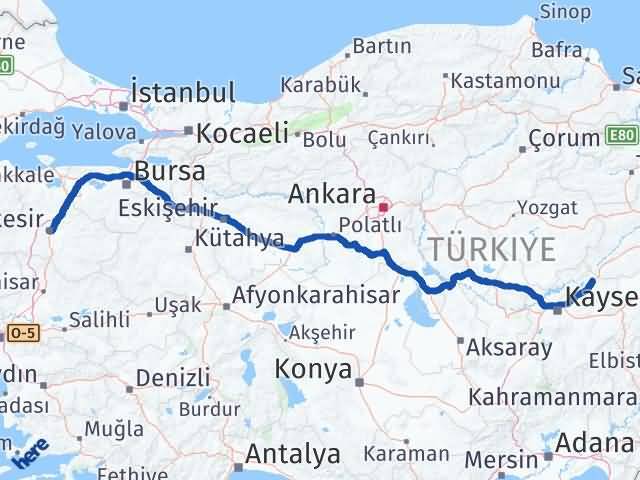 Balıkesir Sarıoğlan Kayseri Arası Kaç Km - Yol Haritası