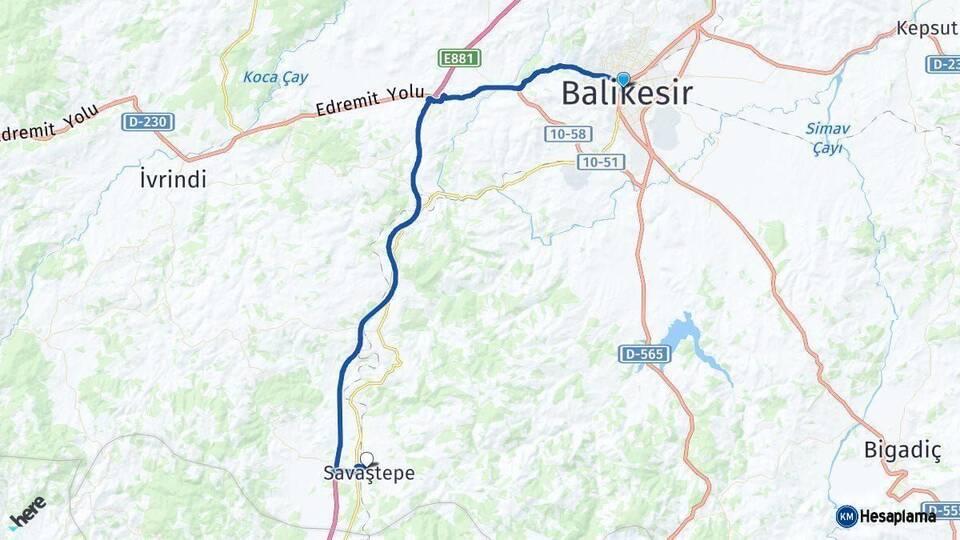 Balıkesir Savaştepe Arası Kaç Km - Yol Haritası