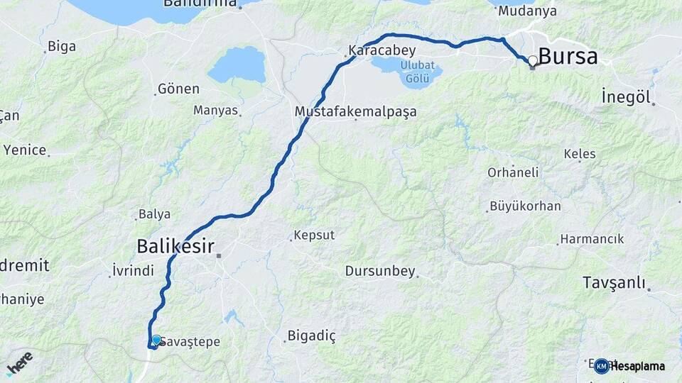 Balıkesir Savaştepe Bursa Arası Kaç Km - Yol Haritası