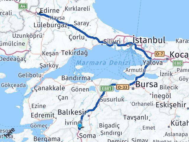 Balıkesir Savaştepe Edirne Arası Kaç Km - Yol Haritası