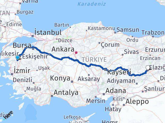 Balıkesir Savaştepe Elazığ Arası Kaç Km - Yol Haritası