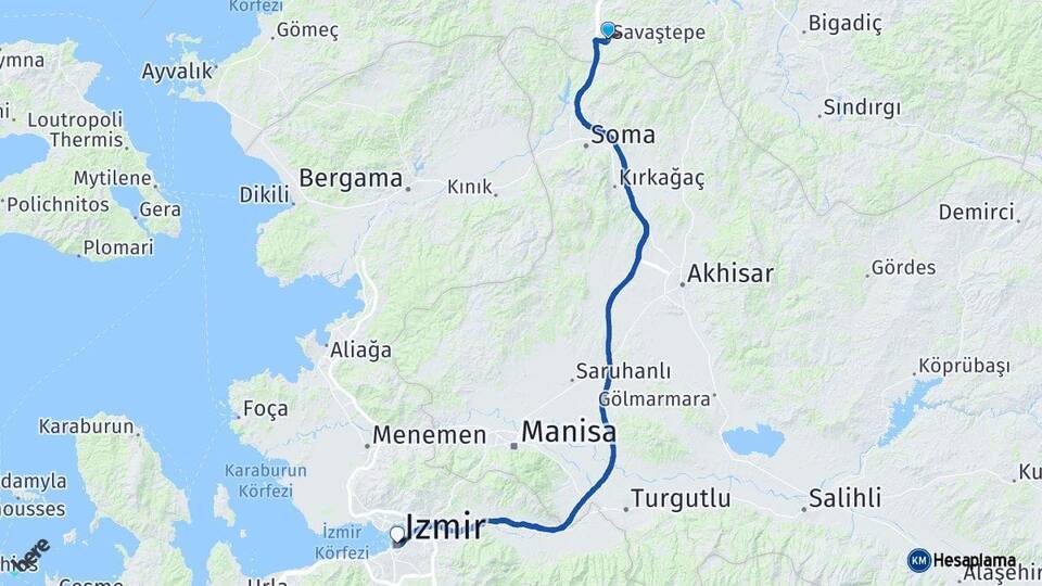 Balıkesir Savaştepe İzmir Arası Kaç Km - Yol Haritası