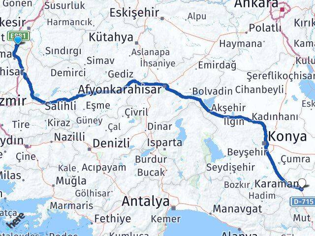 Balıkesir Savaştepe Karaman Arası Kaç Km - Yol Haritası