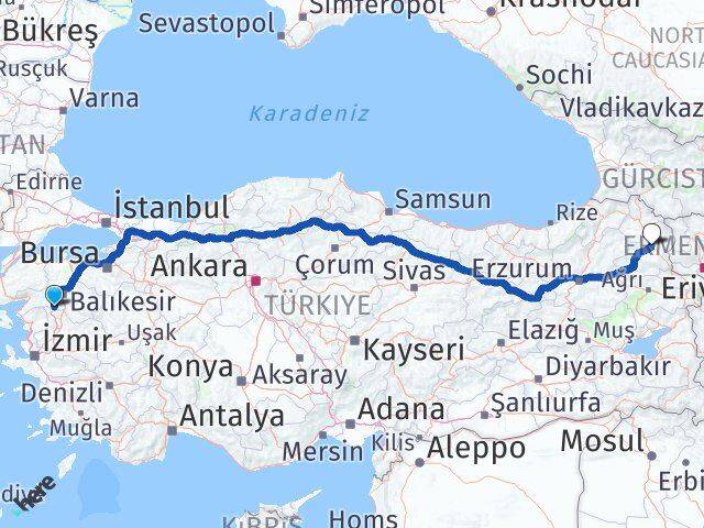 Balıkesir Savaştepe Kars Arası Kaç Km - Yol Haritası
