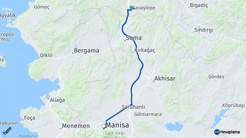 Balıkesir Savaştepe Manisa Arası Kaç Km - Yol Haritası