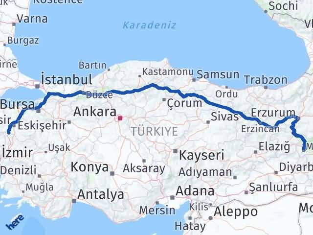 Balıkesir Savaştepe Muş Arası Kaç Km - Yol Haritası