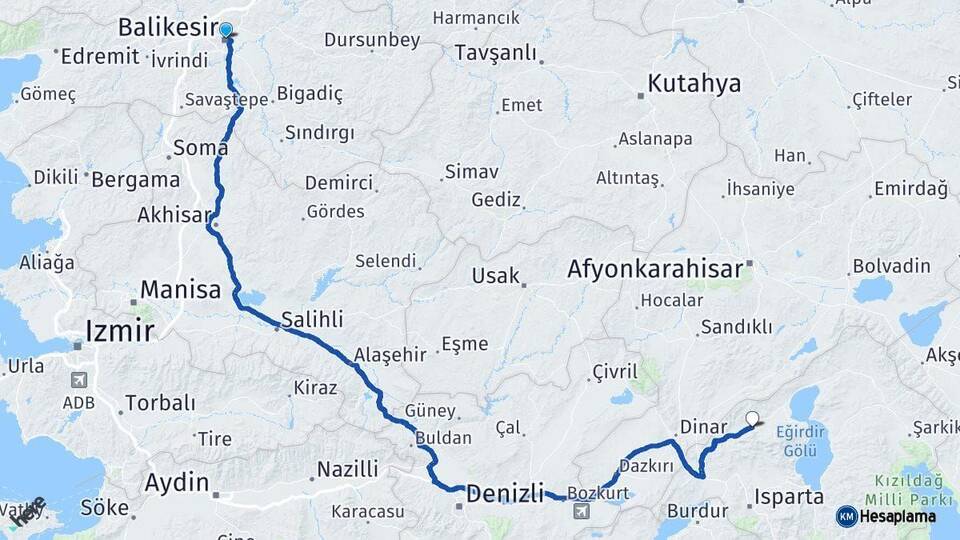 Balıkesir Senirkent Isparta Arası Kaç Km - Yol Haritası