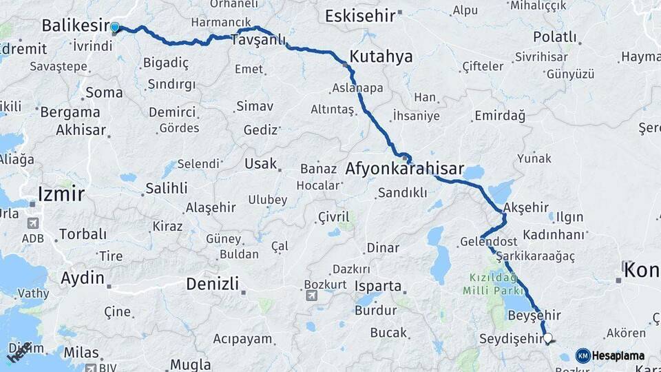 Balıkesir Seydişehir Konya Arası Kaç Km - Yol Haritası