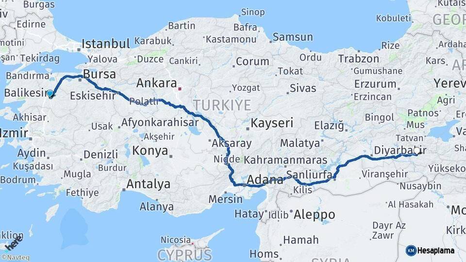 Balıkesir Siirt Arası Kaç Km - Yol Haritası