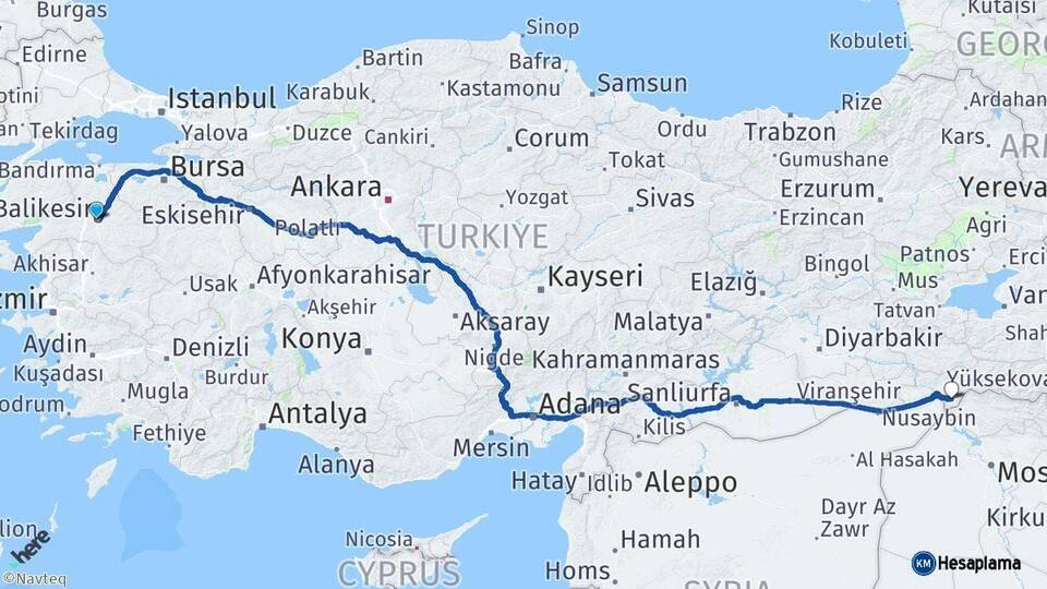 Balıkesir Silopi Şırnak Arası Kaç Km - Yol Haritası