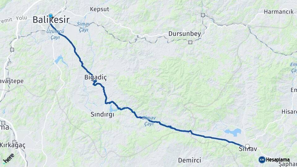 Balıkesir Simav Kütahya Arası Kaç Km - Yol Haritası