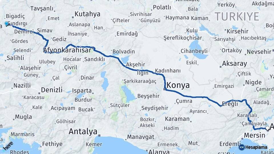 Balıkesir Sındırgı Adana Arası Kaç Km - Yol Haritası